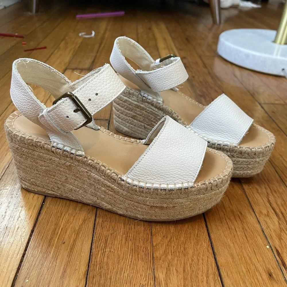 Soludos Minorca Women's 6 High Platform Espadrille Sandals White Leather Ankle